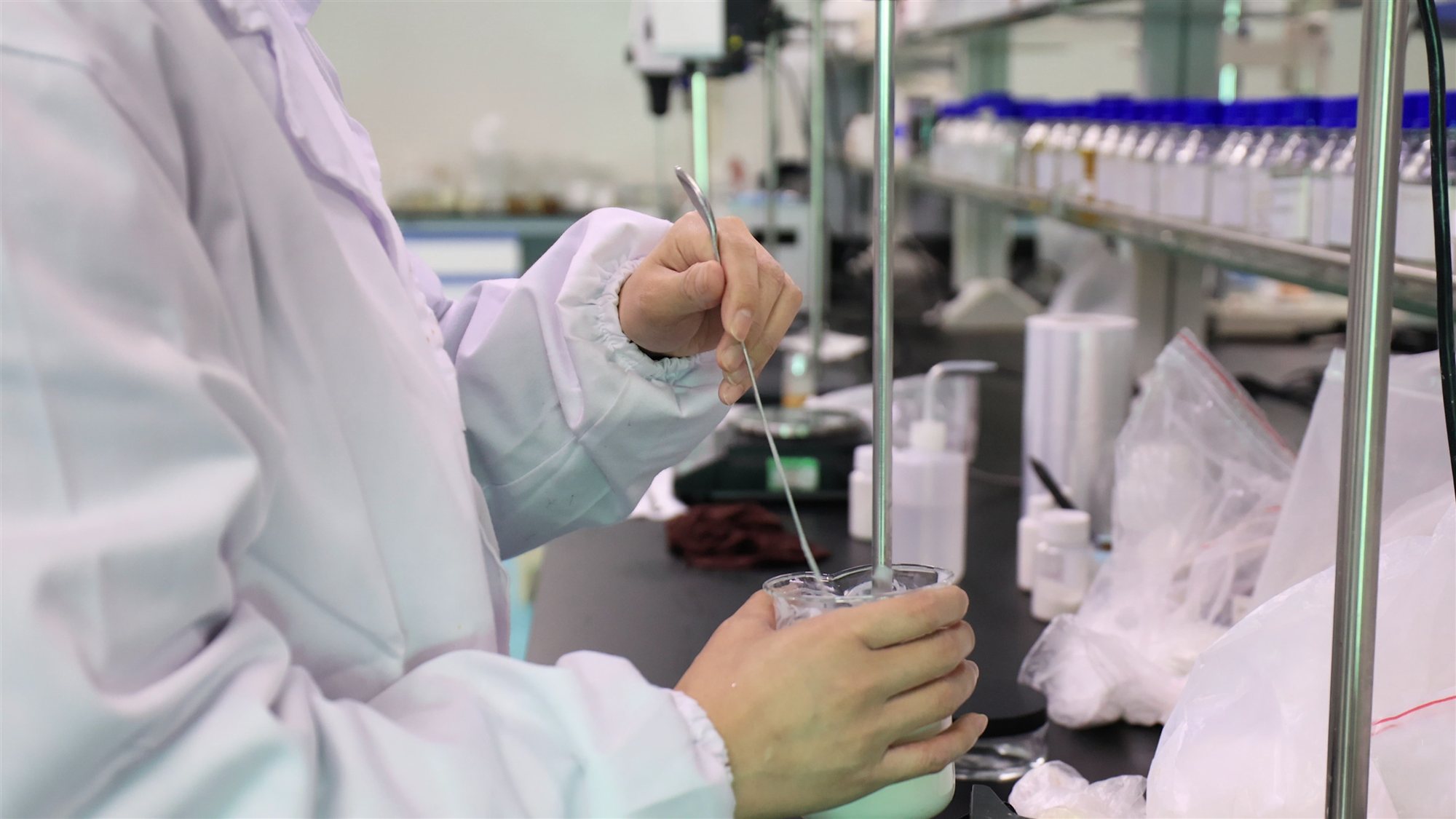 Production floor at the jogonglabs herbal skincare factory in Guangzhou