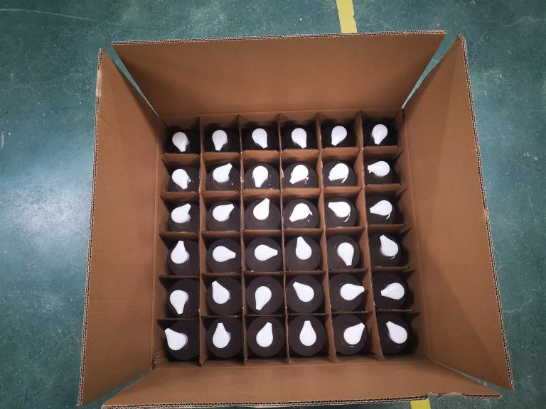 A carton packed with finished skincare bottles ready for shipping from the jogonglabs factory
